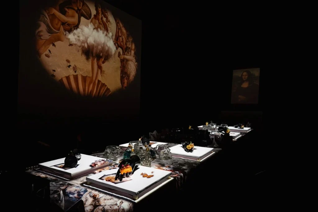 Luxury restaurant dining setup in Bali with artistic decor and fine dining atmosphere.